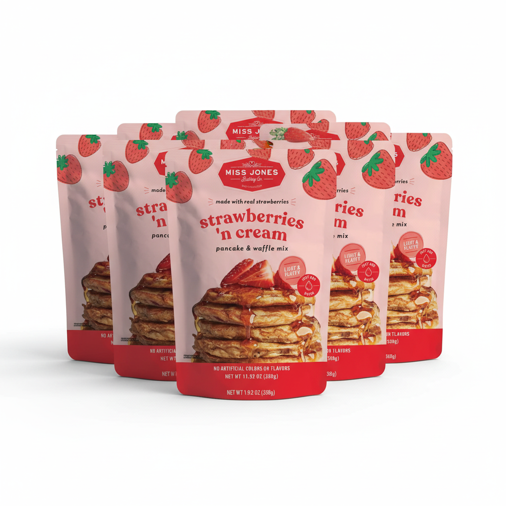 Miss Jones Baking Co Strawberries & Cream Pancake & Waffle Mix 11.92 Oz Pack of 6