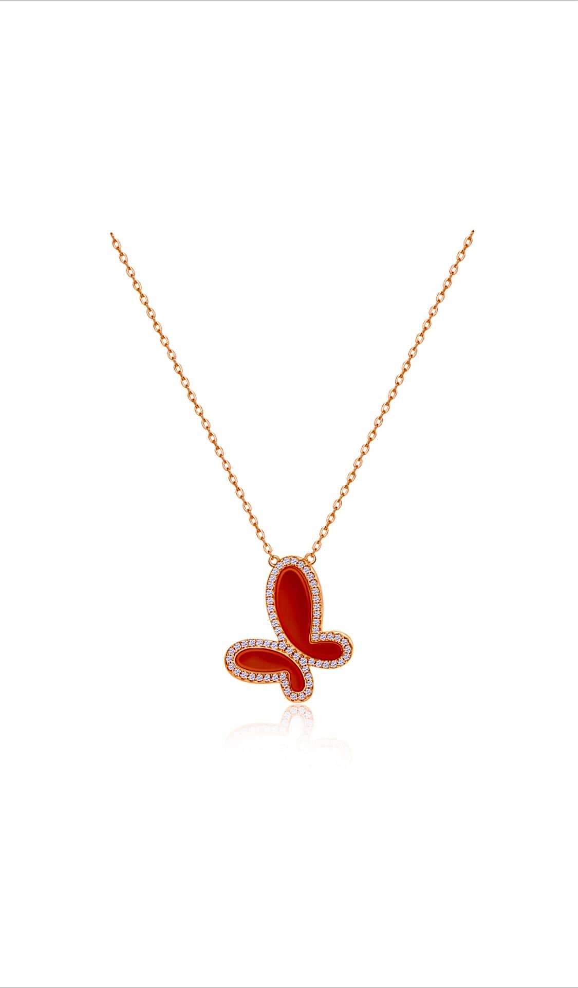 Mother of Pearl w/ 18k Gold & Cubic Zirconia Butterfly Necklace Jewelry