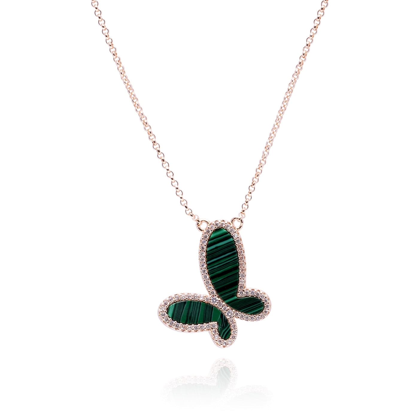 Silver Mother of Perl & Cubic Zirconia Butterfly Necklace Jewelry