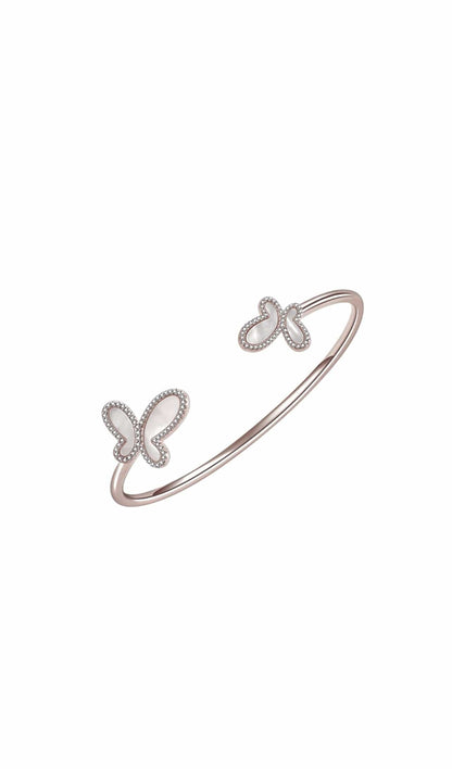 .925 Silver w/ Dual Mother Of Pearl Butterfly Bangle Bracelet Women's Jewelry (Copy)