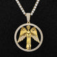Round Shape Iced Angel Wing Pendant with14K Gold Plated by Bling Proud | Urban Jewelry Online Store