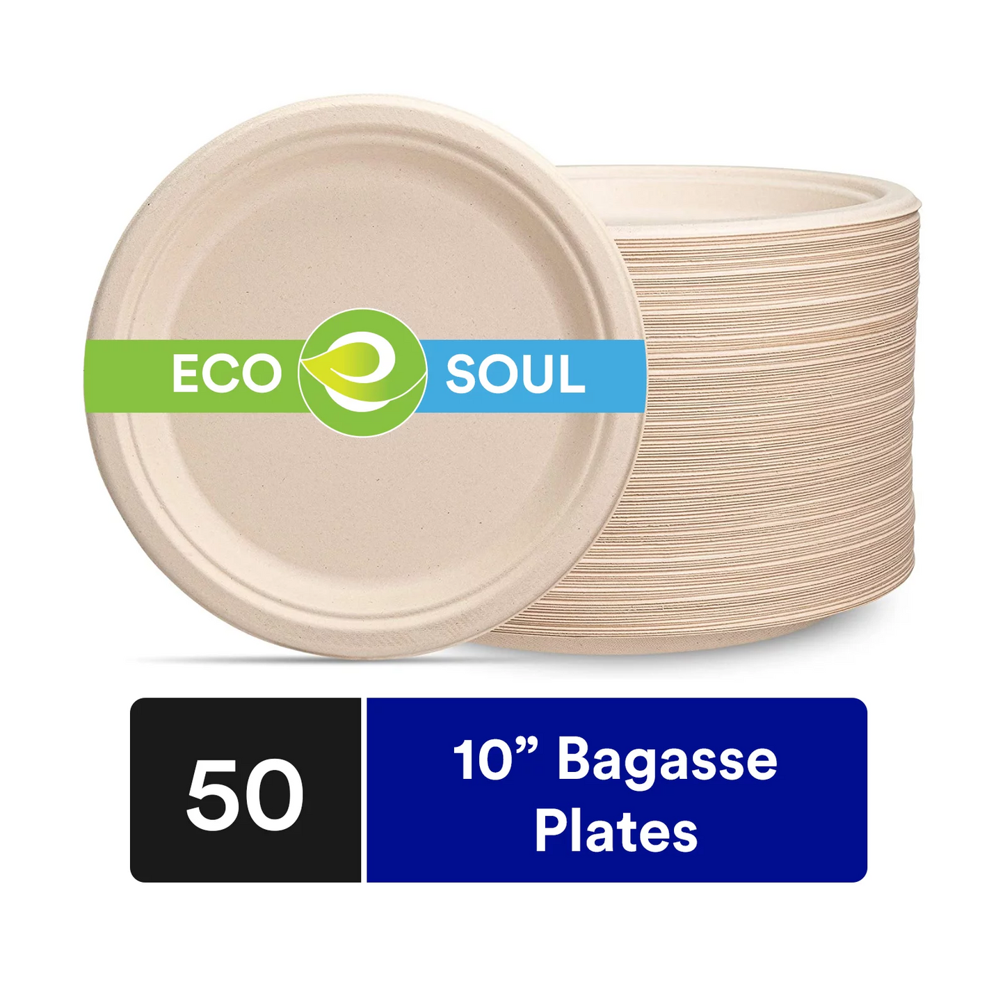 ECOSOUL RND Bagasse Plate 10 Inch, 50 Ct (Case of 8)