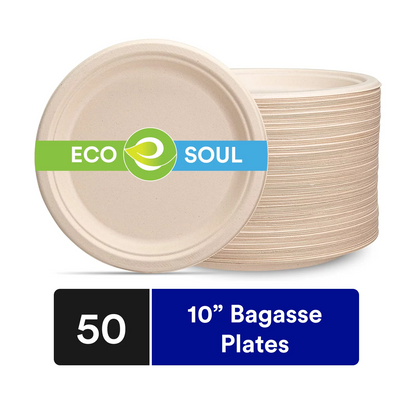 Ecosoul 10" Bagasse Round Plate - Case of 8 Packs (160 ct)