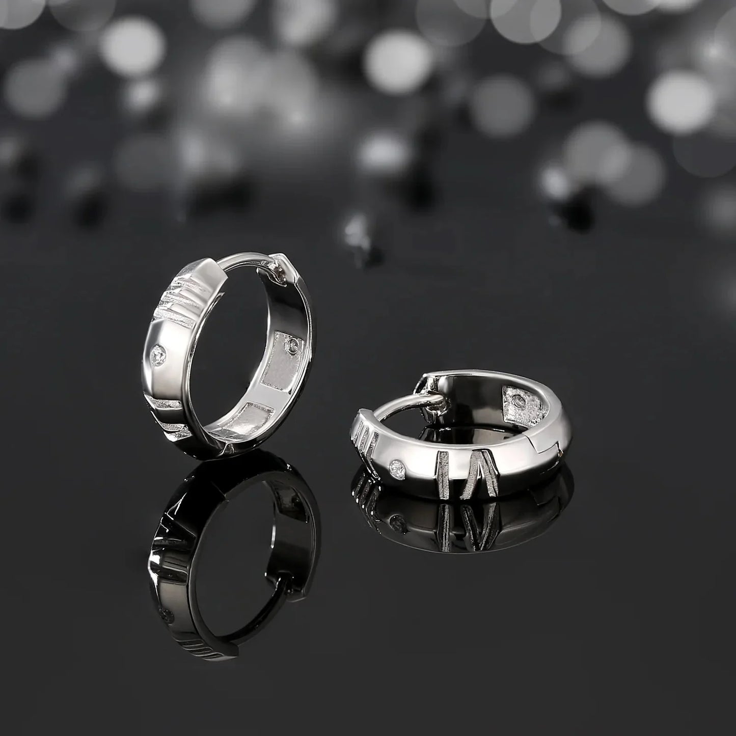 S925 Silver Roman Numerals Hoop Earrings for Men in Whitie Gold - 15mm by Bling Proud | Urban Jewelry Online Store