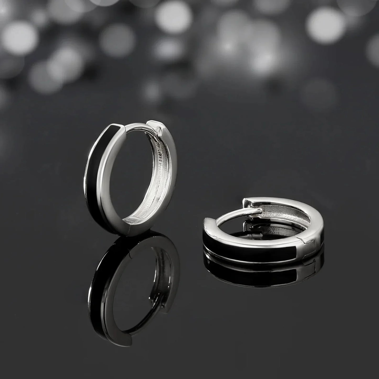 S925 Silver Sleek Black Hoop Earrings in White Gold - 15mm by Bling Proud | Urban Jewelry Online Store