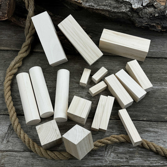 Set of 18 Assorted Linden Wood Carving Blanks