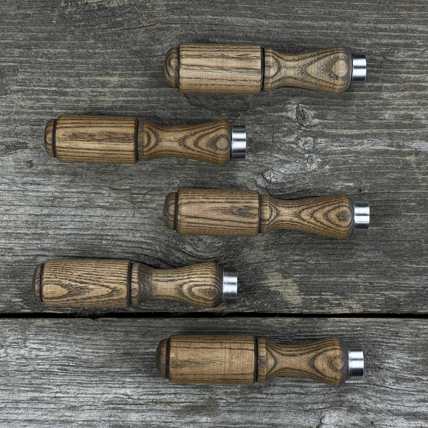 Set of 5 Ash Wood Tool Handles with Aluminum Rings