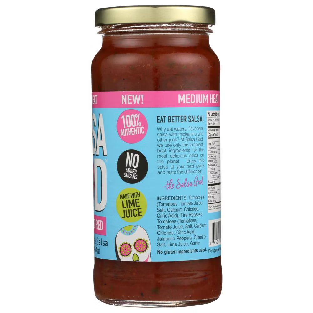 Salsa God Medium Fire Roasted Red Salsa | 6 x 16 Oz. Jars