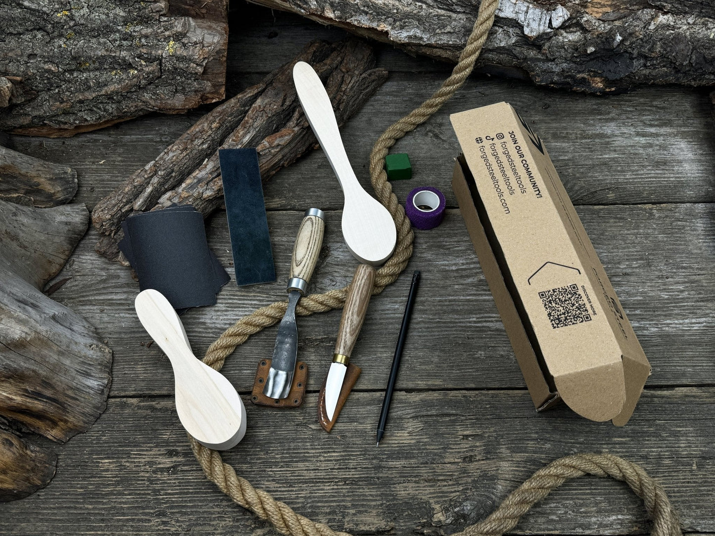 Spoon Carving Kit – Complete Starter Set with Wood, Tools & Accessories – Perfect Gift for Beginners & Hobbyists