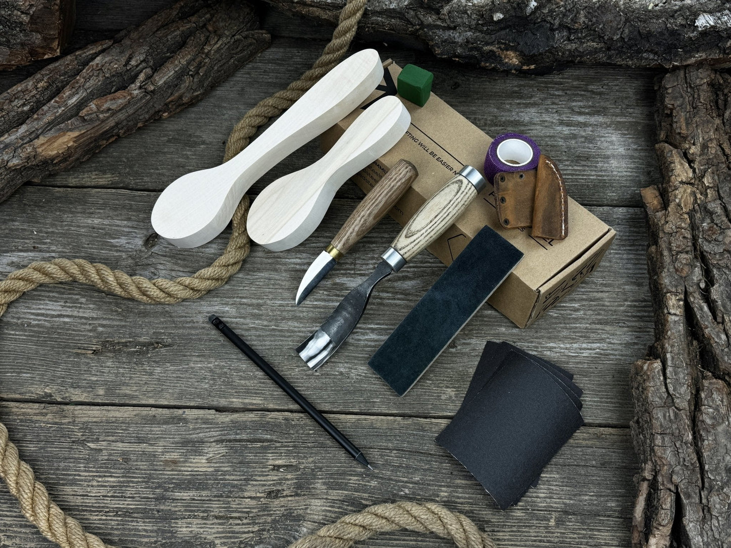 Spoon Carving Kit – Complete Starter Set with Wood, Tools & Accessories – Perfect Gift for Beginners & Hobbyists