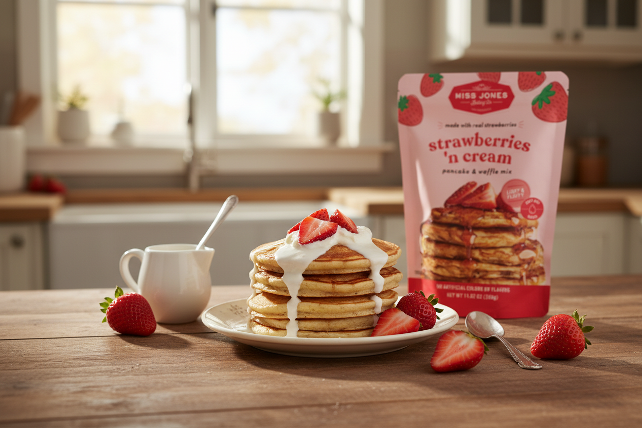 Miss Jones Baking Co Strawberries & Cream Pancake & Waffle Mix 11.92 Oz Pack of 6