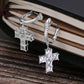 The Serpent ® - Diamond Snake Hoop Hanging Cross Earrings in White Gold by Bling Proud | Urban Jewelry Online Store