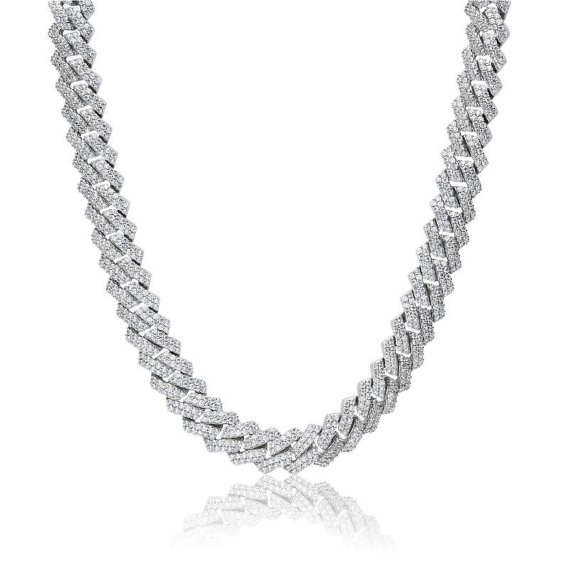 The Shining Moment® - 10mm Iced Out Diamond Prong Link Cuban Choker in White Gold by Bling Proud | Urban Jewelry Online Store