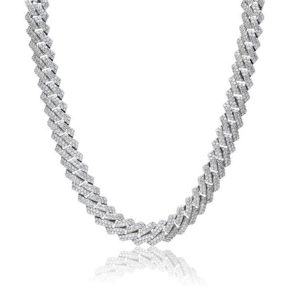 The Shining Moment® - 10mm Iced Out Diamond Prong Link Cuban Choker in White Gold by Bling Proud | Urban Jewelry Online Store
