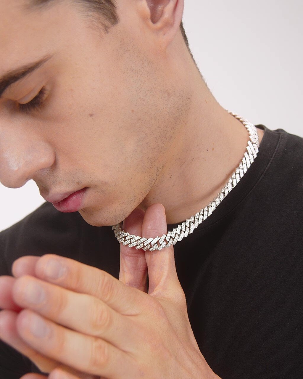 The Shining Moment® - 10mm Iced Out Diamond Prong Link Cuban Choker in White Gold by Bling Proud | Urban Jewelry Online Store