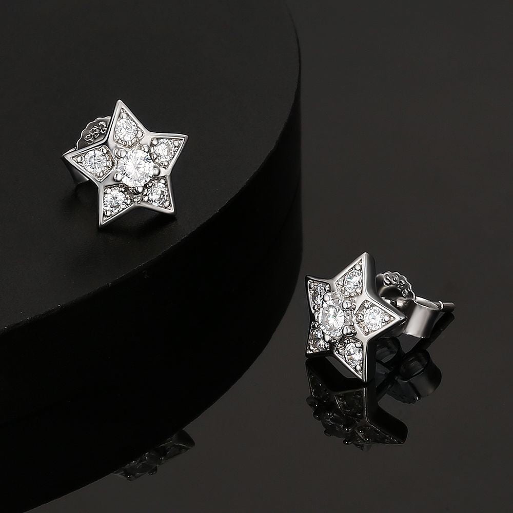 The Shining Star® - 925 Sterling Silver Star Diamond Stud Earrings by Bling Proud | Urban Jewelry Online Store