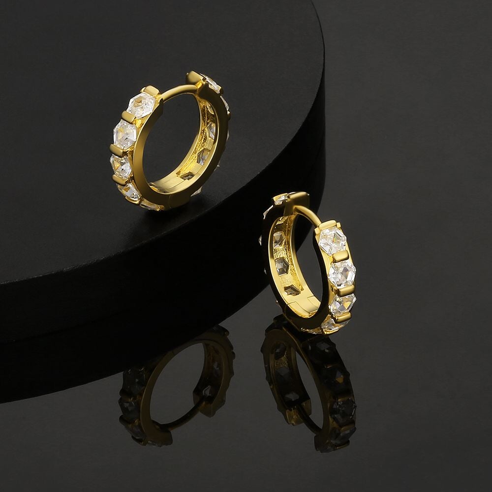 The Sparkling Circle® - 925 Sterling Silver Hexagon Diamond Hoop Earrings in 14K Gold by Bling Proud | Urban Jewelry Online Store