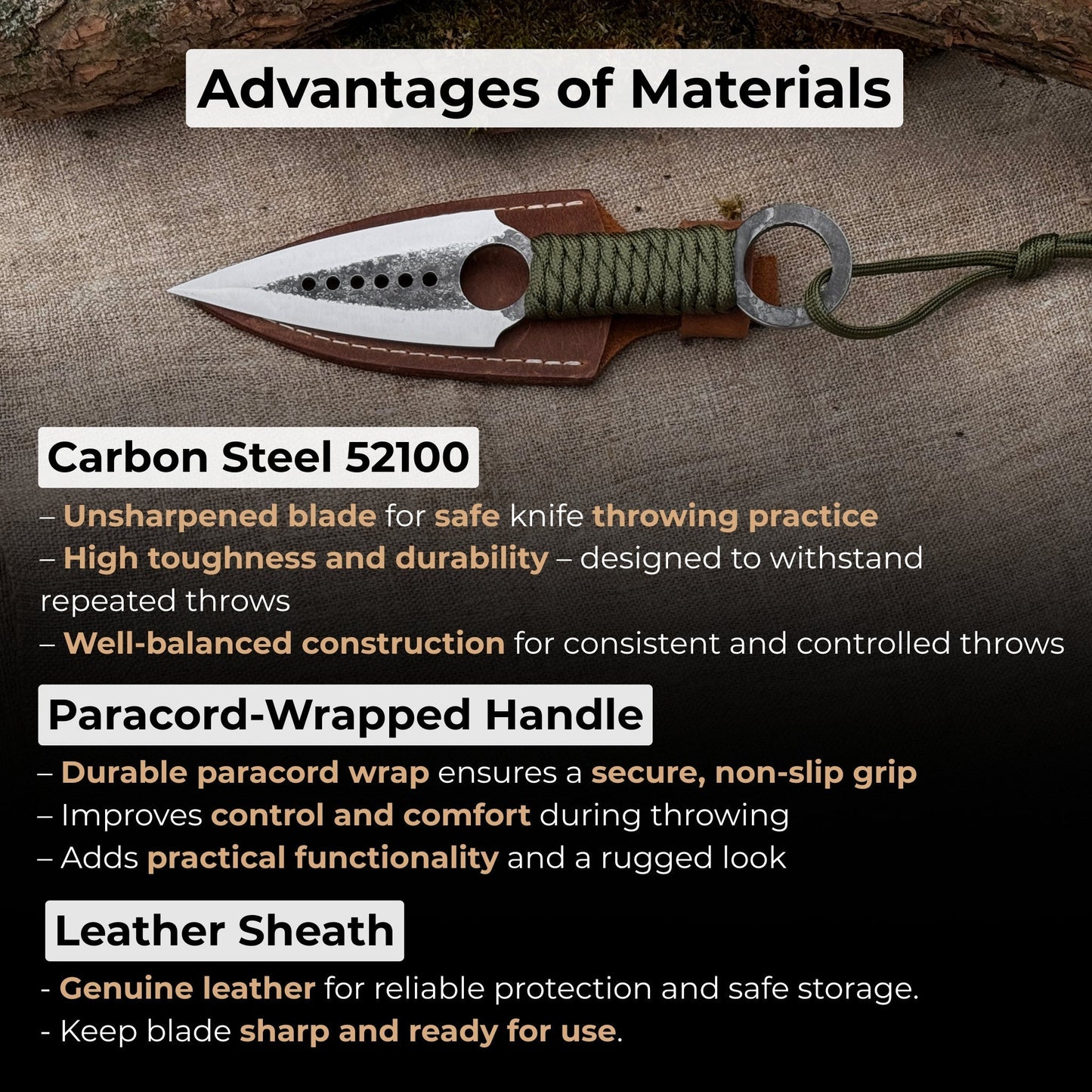 Throwing Knife with Leather Sheath, 19 cm (7.48 inches)