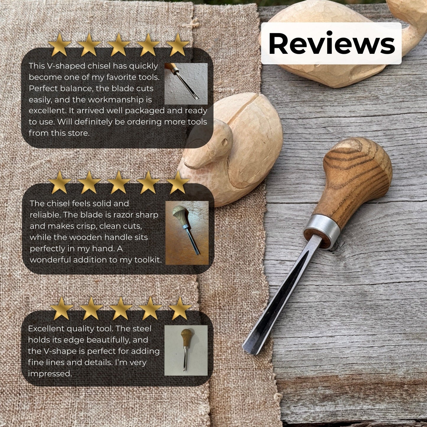 V-Parting Chisel 60 Degree with Palm Handle, 6 mm (0.24 inches)
