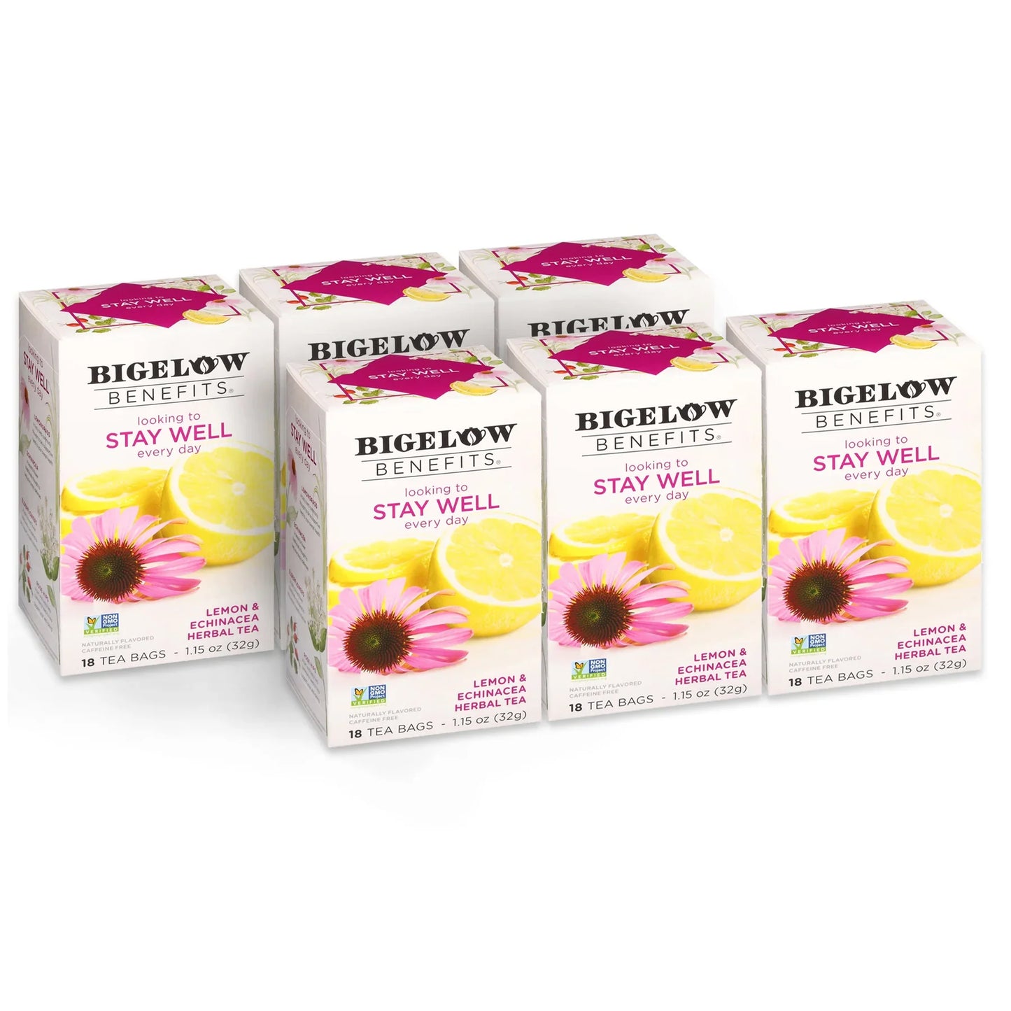 Bigelow Lemon Echinacea Stay Well Herbal Tea, 108 Count (Pack of 6)