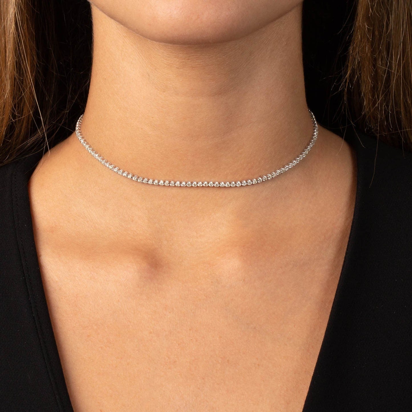 Thin Diamond Tennis Choker 14K by By Adina Eden