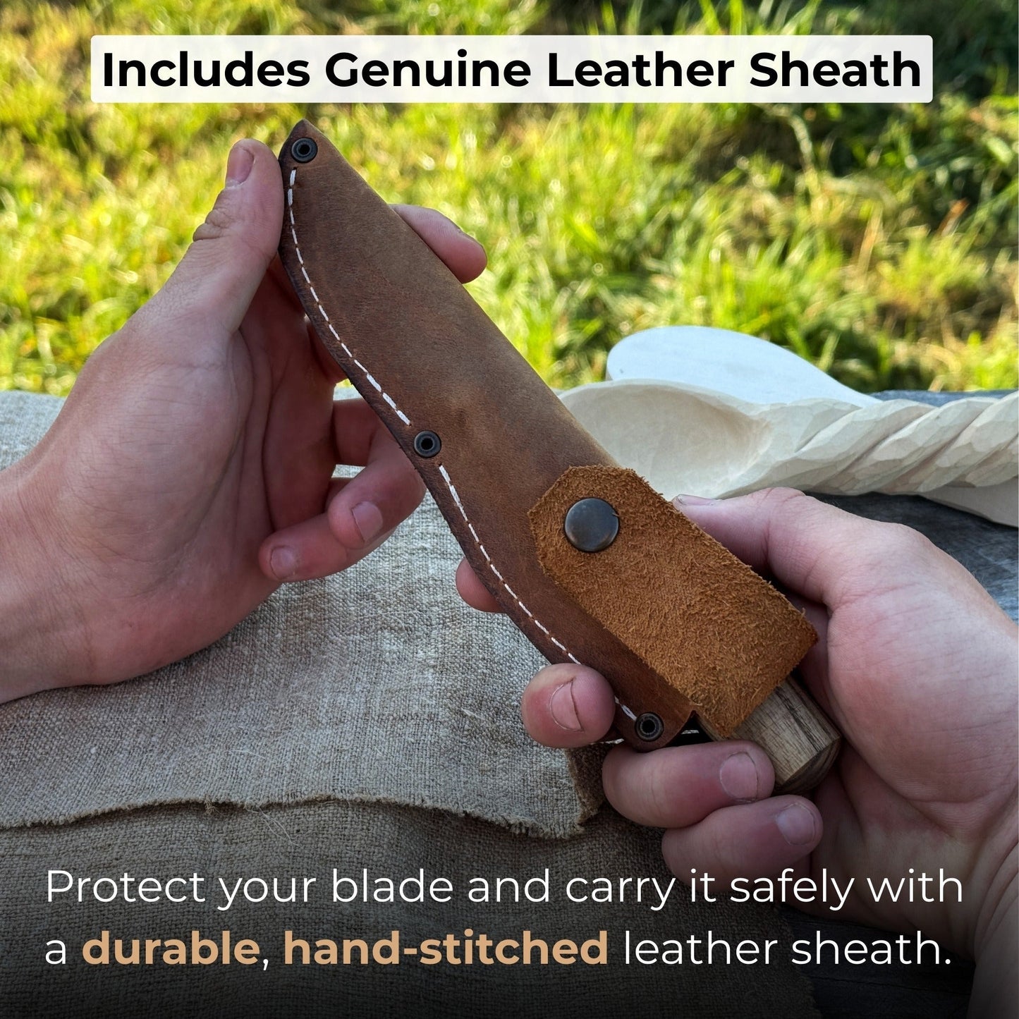 Whittling Sloyd Knife with Leather Sheath, 7.5 cm (2.95 inches) Blade