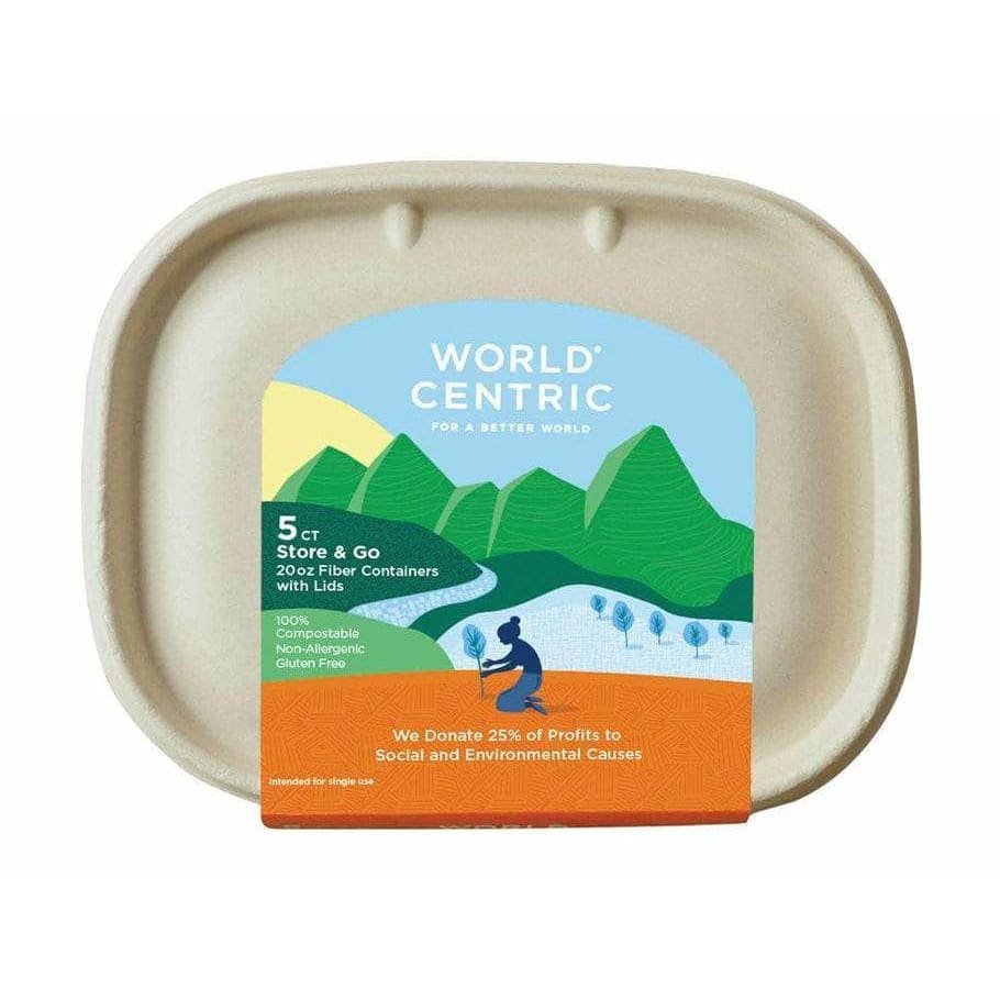 World Centric 20oz Fiber Containers with Lids - Compostable & Gluten-Free - Case of 12 (5 Ct Packs)